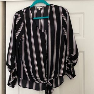 Charming Charlie M black & pink pinstripe button down blouse